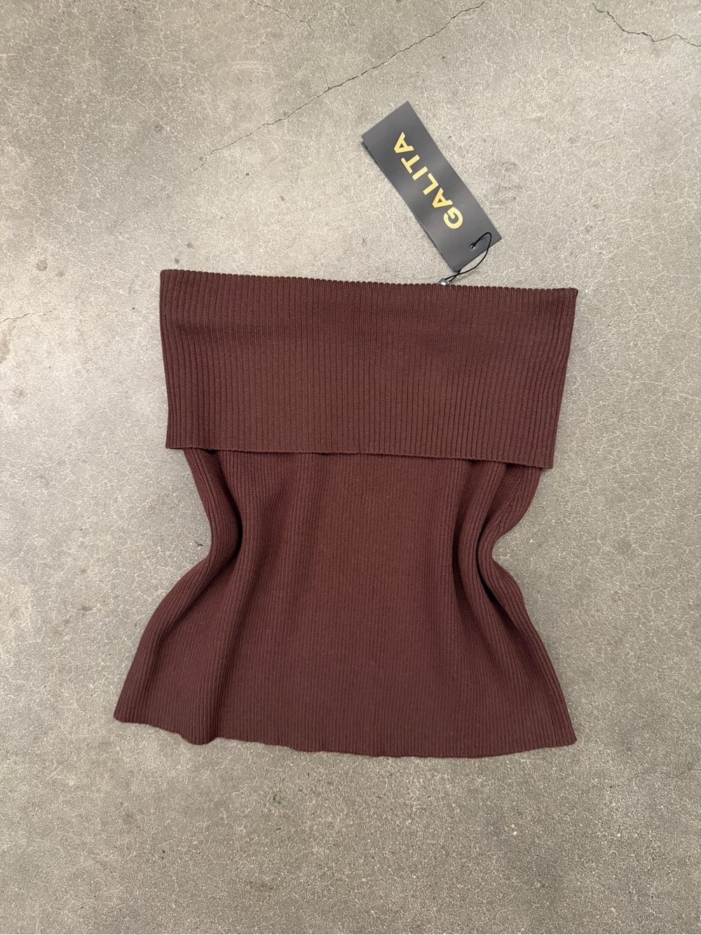 Galita Off-Shoulder Ribbed Knit Sweater in Deep Brown - Picture 1 of 2